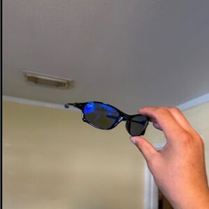 Black Frame Sunglasses with Blue Reflective Lenses Oakley Oakleys